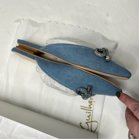 Anthropologie Guillermina Blue Denim Bow Flats NIB - Picture 4 of 7